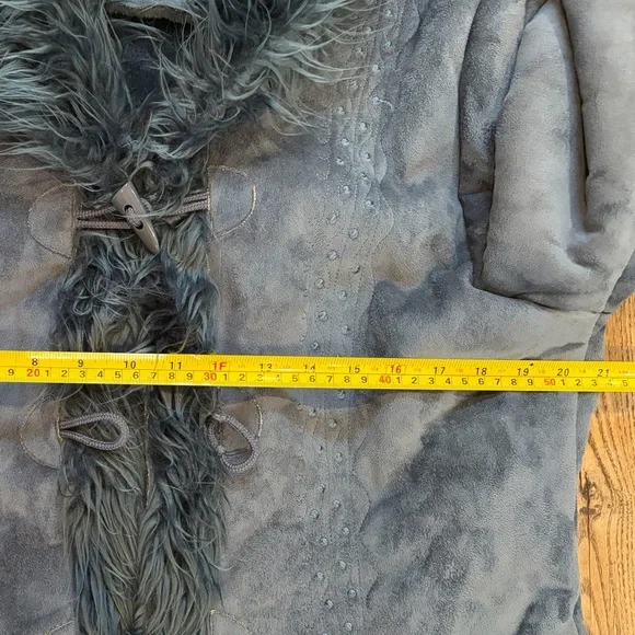 North Legend Faux Shearling Coat Boho Toggle Fur Trim Embroidered - Picture 13 of 14
